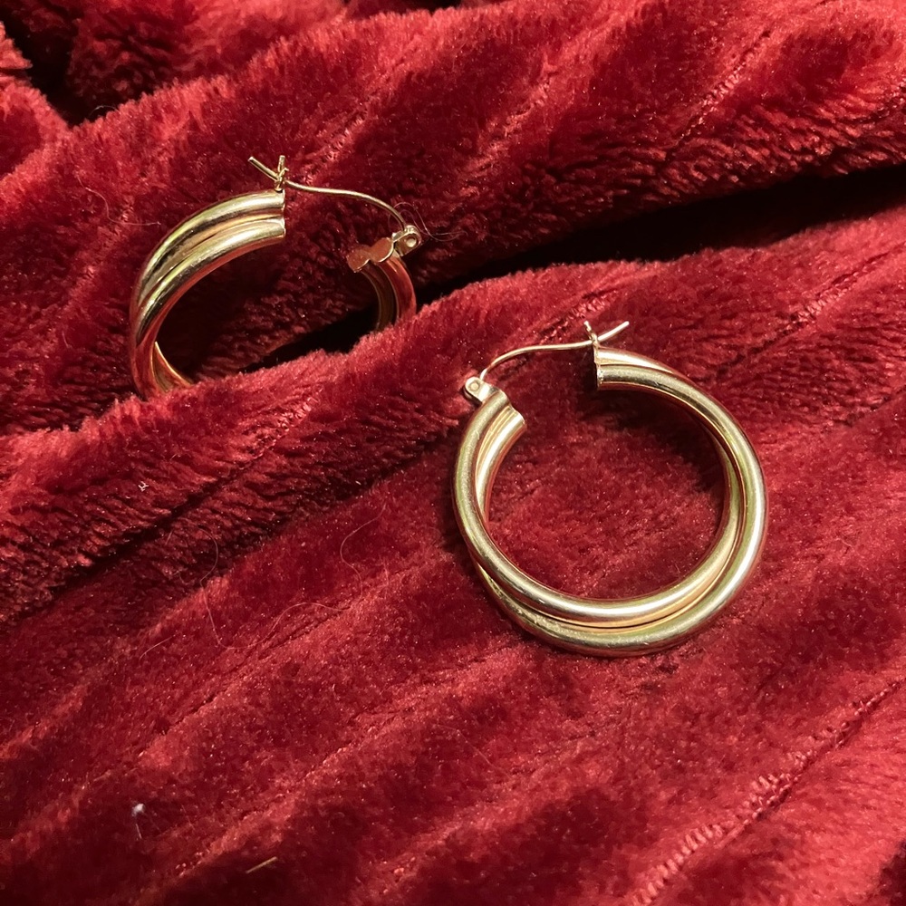 Chic 14k Solid Gold Hoop Earrings - image 1